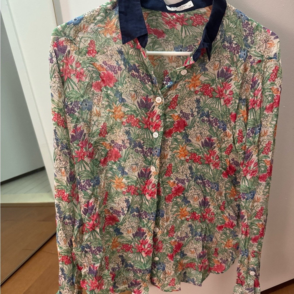 Equipment Floral Shirt with Navy Trim